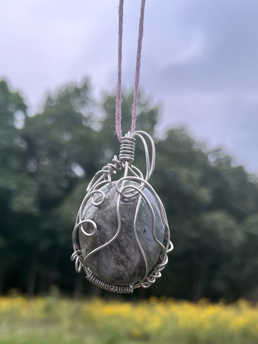 Handcrafted Mossy Agate Stone Pendant Necklace - Artisan Wire Wrap